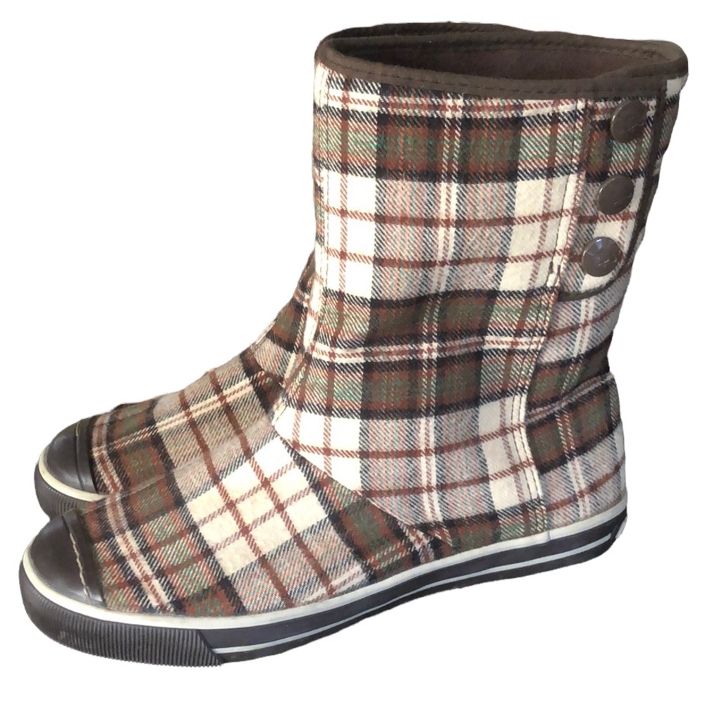 Rocket Dog Plaid Brown Cream Ankle Booties